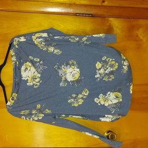 Maurices Large long sleeve blue top with yellow and white flowers